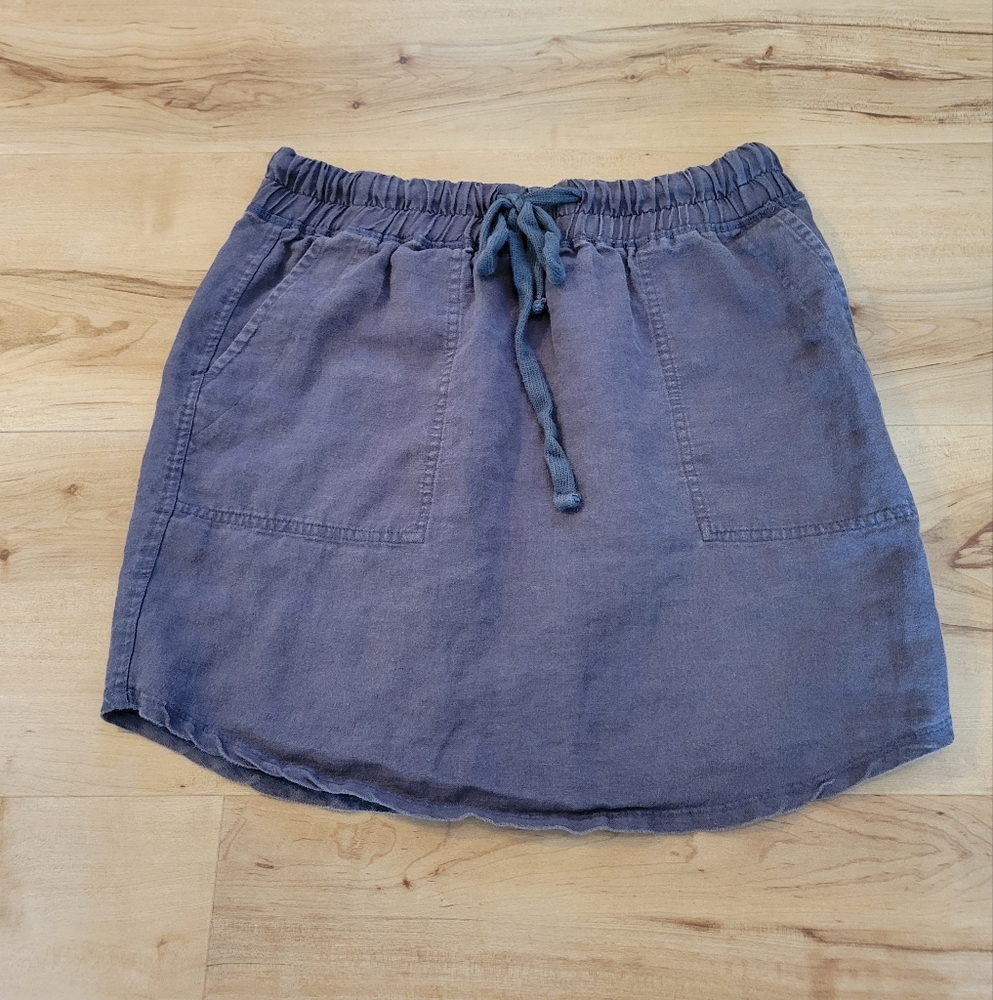 Standard James Perse 100% Linen Blue Drawstring Mini Skirt With Pockets Size 2